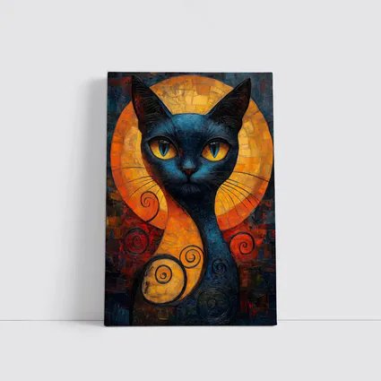 Blue Cat Mosaic Art Golden Circle Background
