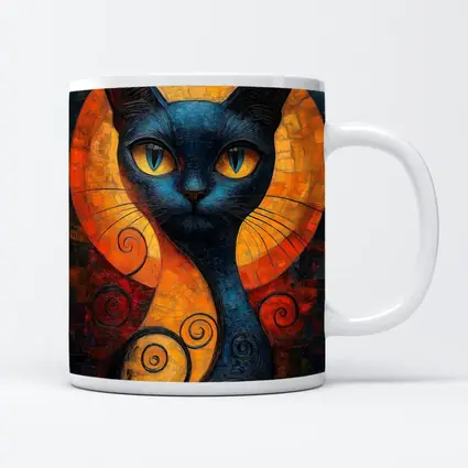 Blue Cat Mosaic Art Golden Circle Background