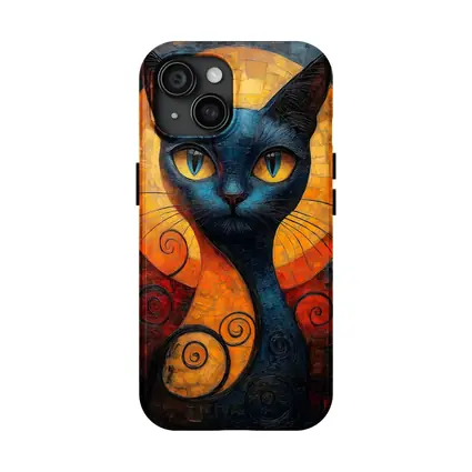 Blue Cat Mosaic Art Golden Circle Background