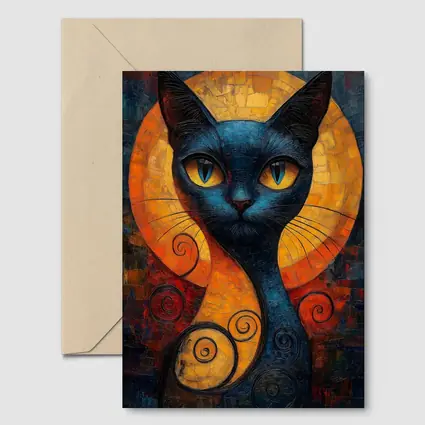 Blue Cat Mosaic Art Golden Circle Background