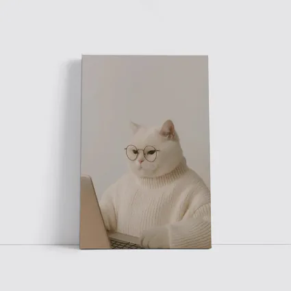 White Cat Glasses Turtleneck Sweater Laptop