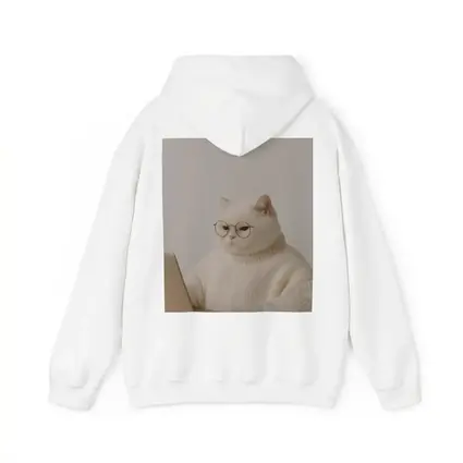 White Cat Glasses Turtleneck Sweater Laptop