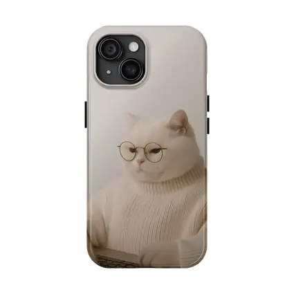 White Cat Glasses Turtleneck Sweater Laptop