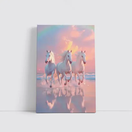 White Horses Running on Pastel Beach