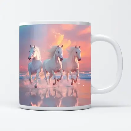 White Horses Running on Pastel Beach