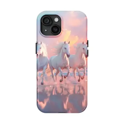 White Horses Running on Pastel Beach