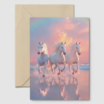 White Horses Running on Pastel Beach