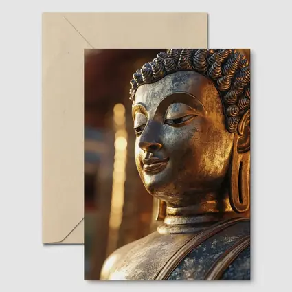 Golden Buddha Statue Temple Warm Light
