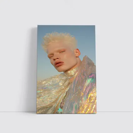 Albino Man Iridescent Cape Sky Background