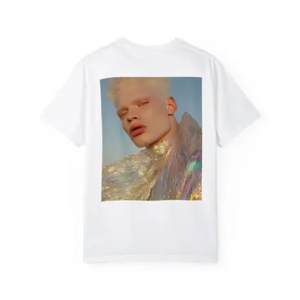 Albino Man Iridescent Cape Sky Background