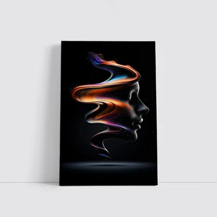 Abstract Female Face Cosmic Swirl Black Background