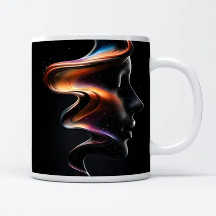 Abstract Female Face Cosmic Swirl Black Background