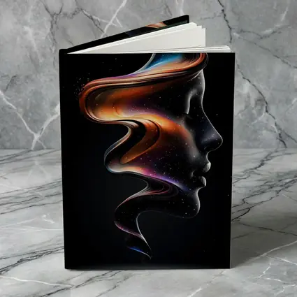 Abstract Female Face Cosmic Swirl Black Background
