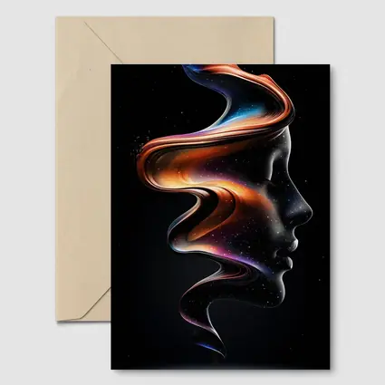 Abstract Female Face Cosmic Swirl Black Background