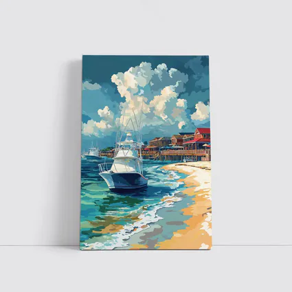 Sport Fishing Boat Sandy Beach Coastal Town