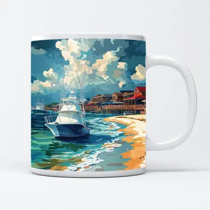 Sport Fishing Boat Sandy Beach Coastal Town
