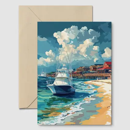 Sport Fishing Boat Sandy Beach Coastal Town