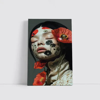 Woman Face Poppy Flowers Botanical Art