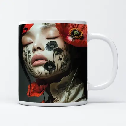 Woman Face Poppy Flowers Botanical Art