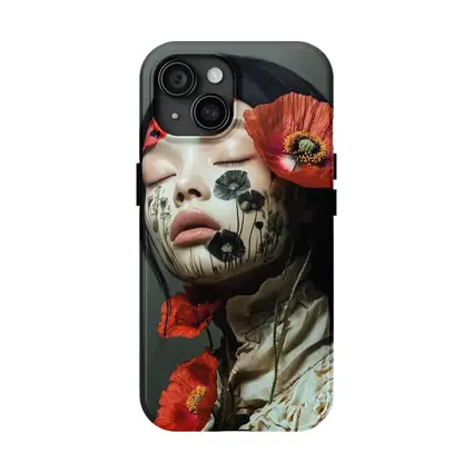 Woman Face Poppy Flowers Botanical Art