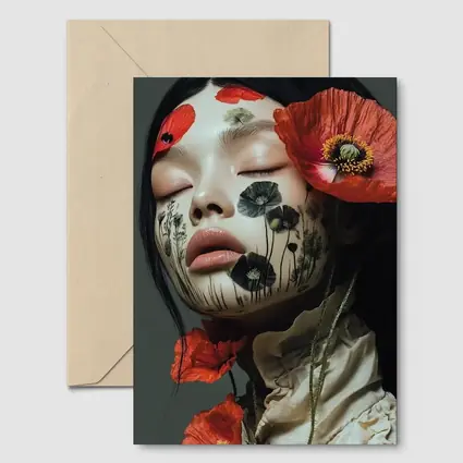 Woman Face Poppy Flowers Botanical Art