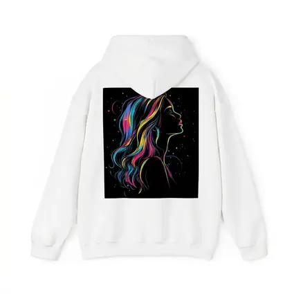 Neon Rainbow Hair Woman Black Background