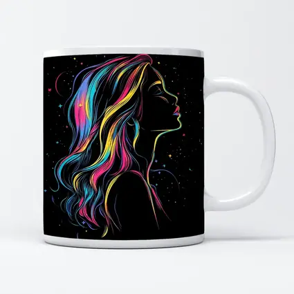 Neon Rainbow Hair Woman Black Background