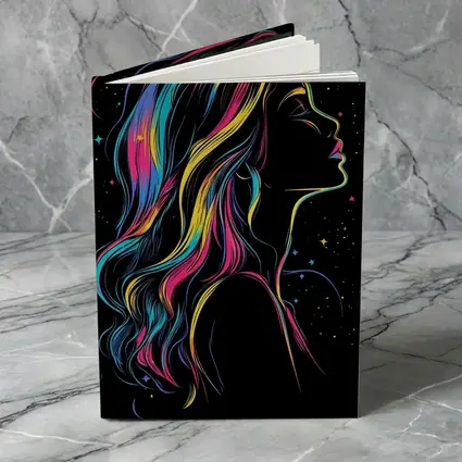 Neon Rainbow Hair Woman Black Background
