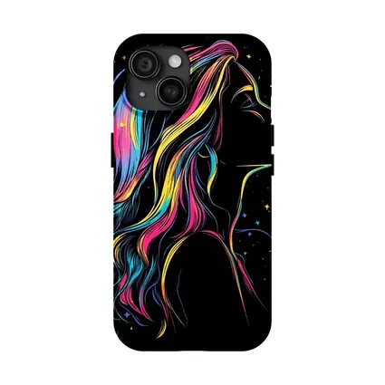 Neon Rainbow Hair Woman Black Background
