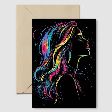 Neon Rainbow Hair Woman Black Background