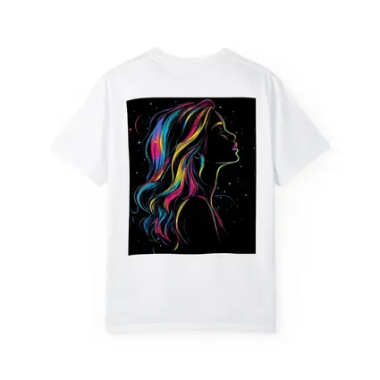 Neon Rainbow Hair Woman Black Background