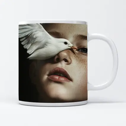 Boy With White Dove Dark Background