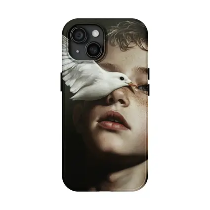 Boy With White Dove Dark Background