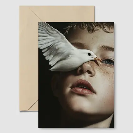 Boy With White Dove Dark Background