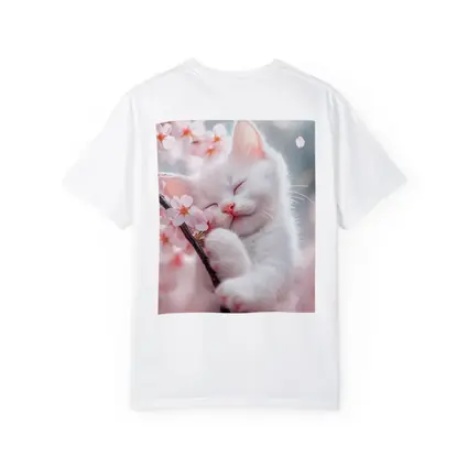 White Kitten Sleeping Among Cherry Blossoms