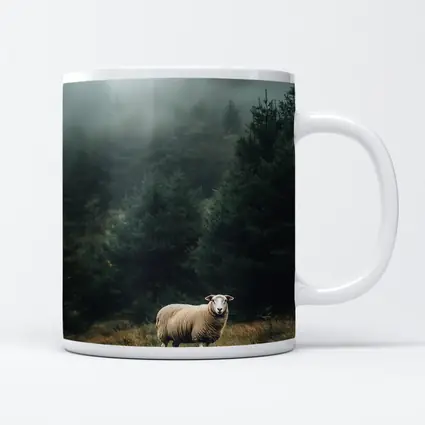 Lone Sheep Misty Forest Highland Landscape