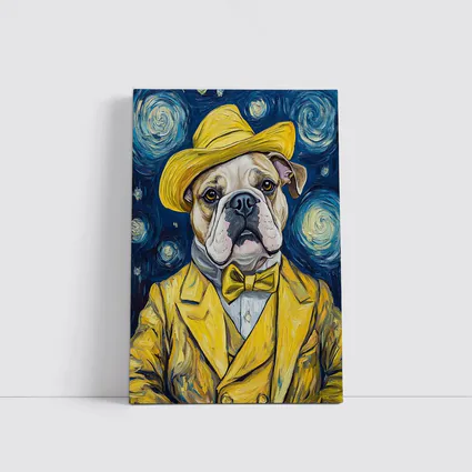 English Bulldog Yellow Suit Starry Night