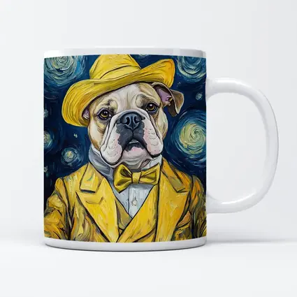 English Bulldog Yellow Suit Starry Night