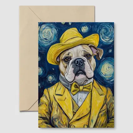 English Bulldog Yellow Suit Starry Night