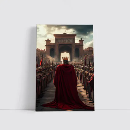 King In Red Cloak Before Ancient Gate