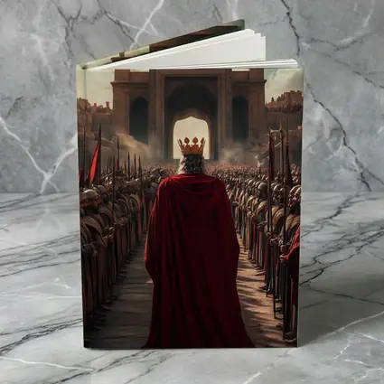 King In Red Cloak Before Ancient Gate