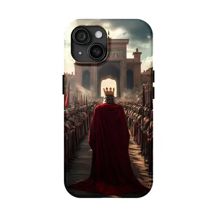 King In Red Cloak Before Ancient Gate
