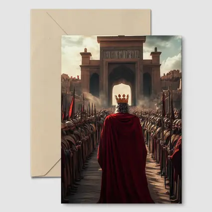 King In Red Cloak Before Ancient Gate
