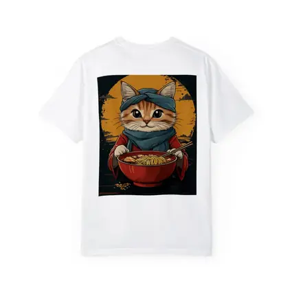Samurai Cat Eating Ramen Bowl Art
