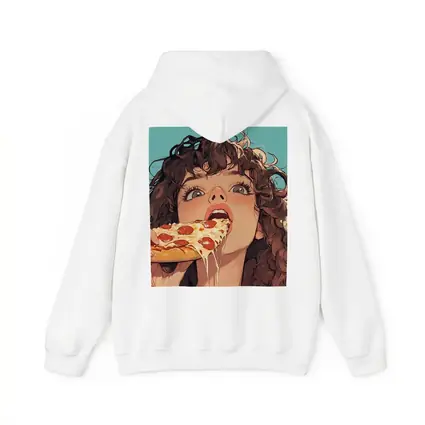 Anime Girl Eating Pizza Teal Background