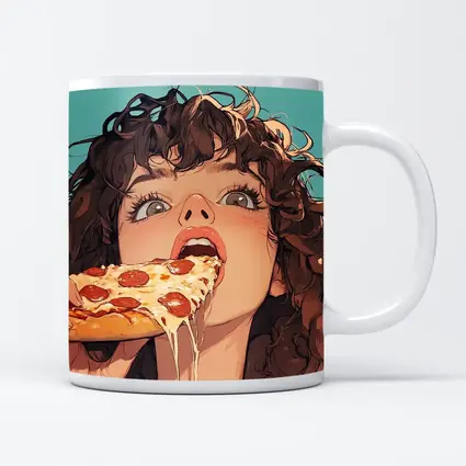 Anime Girl Eating Pizza Teal Background