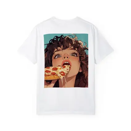 Anime Girl Eating Pizza Teal Background