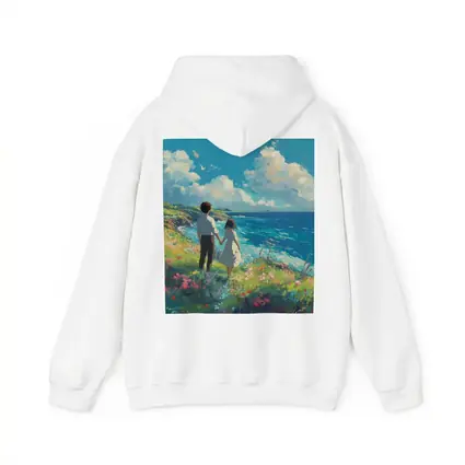 Anime Couple Holding Hands Coastal Cliffside