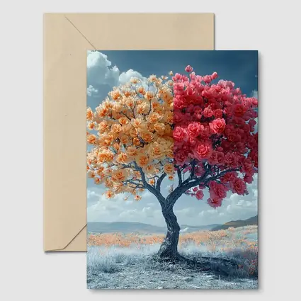 Split Rose Tree Orange Red Surreal Landscape