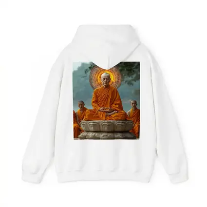 Buddhist Monk Meditating Glowing Halo Lotus Throne